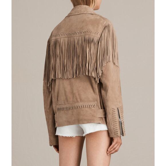 Allsaints Trevett Oversized Biker Jacket Light Sand - M - Picture 8 of 8